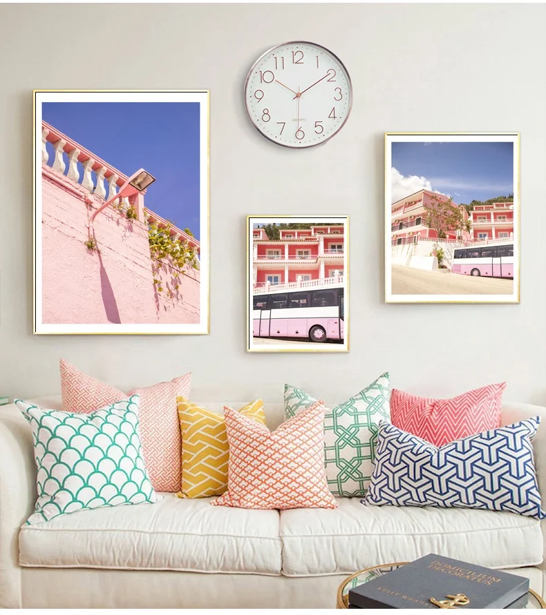

Pink Palace Bus Pink Lantern Pink Palace Corfu Modern Home Decor Canvas Painting Art Print Wall Picture