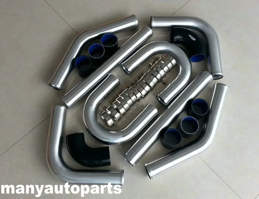 

UNIVERSAL 2.5" 63MM TURBO BOOST INTERCOOLER PIPE KIT Aluminum PIPING+BLACK HOSE
