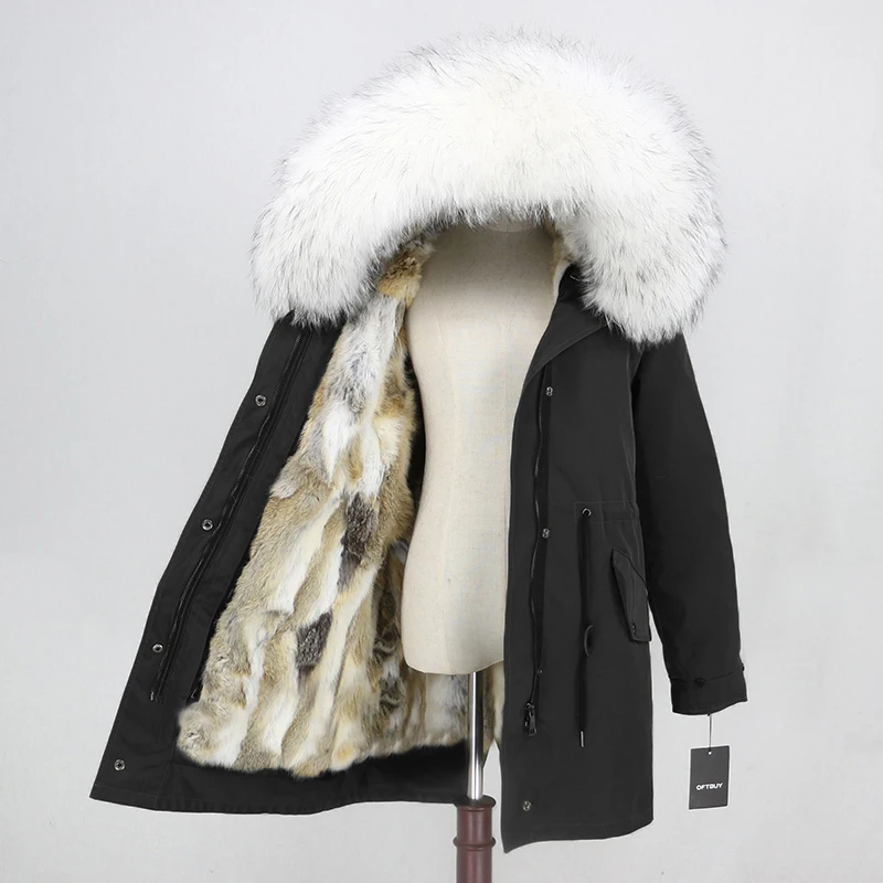 Cheap OFTBUY Waterproof Long Parka Real Fur Coat Winter Jacket Women Natural Raccoon Fur Collar Real Rabbit Fur Liner Detachable Warm 23