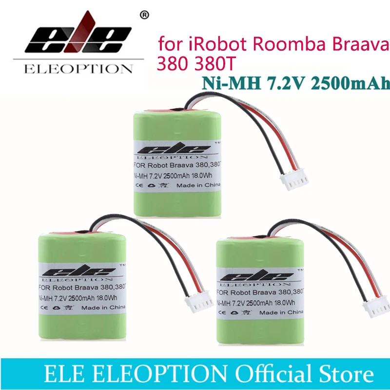 ELEOPTION 3PCS 7.2Volt 18.0Wh New 2.5Ah 2500mAh Ni-MH 7.2V Rechargeable Battery for iRobot Roomba Braava 380 380T High Quality