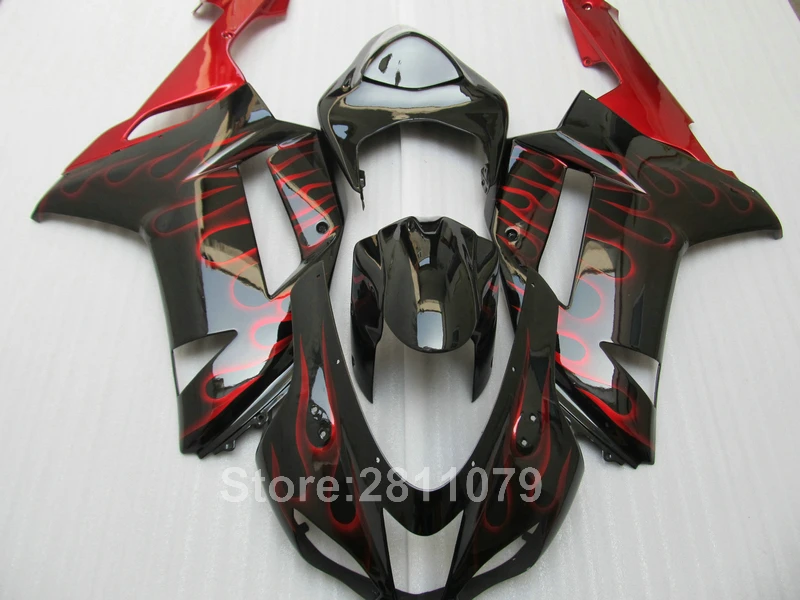 

Top selling molding fairing kit for Kawasaki Ninja ZX6R 07 08 red flames black fairings set ZX6R 2007 2008 WT08