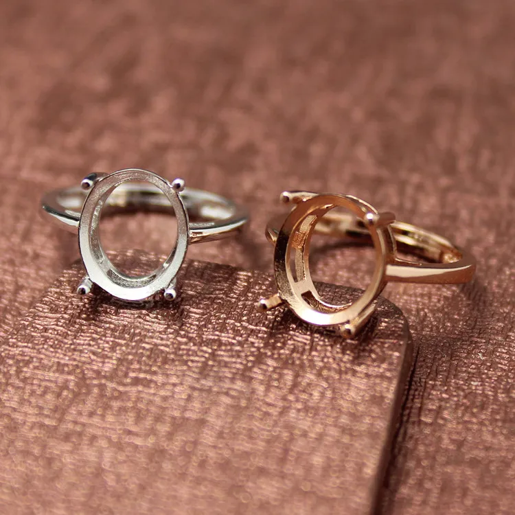 Простой стиль овальной формы кольца основа S925 посеребренное 18 К Золотое кольцо основа хвостовик зубец Установка драгоценные камни инкрустированные ювелирные изделия DIY для женщин