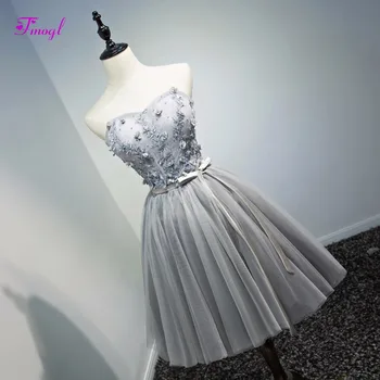 

Fmogl Romantic Strapless Lace Appliques Short Homecoming Dresses 2019 Exquisite Beaded Graduation Dresses Party Gown Plus Size