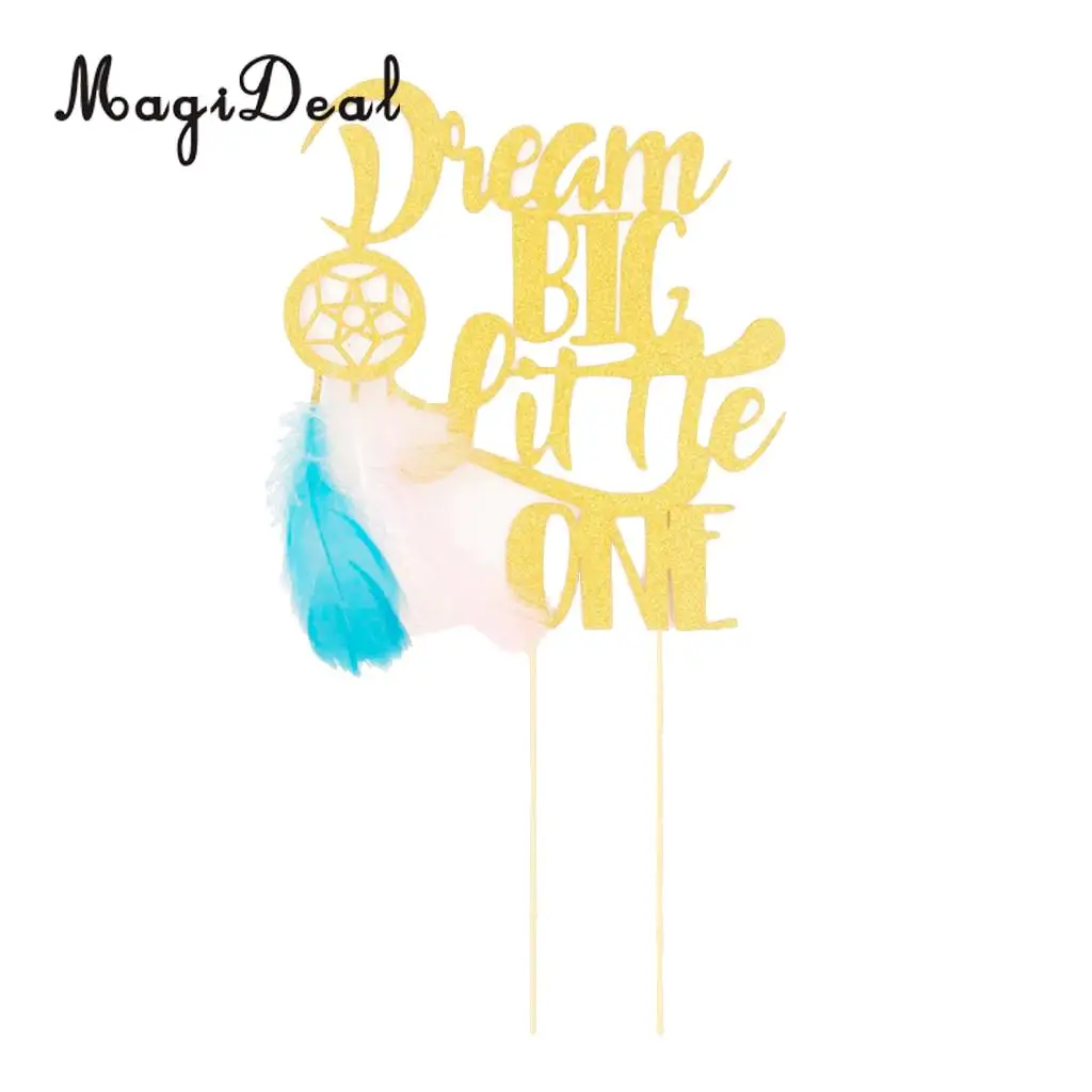 Glitter Paper Dream Big A Little One Cake Topper Birthday Party Decoration Boy Girls Cupcake Topper For Birthday Party