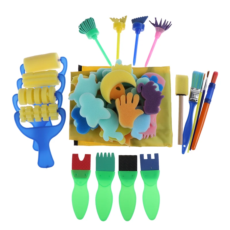 48 шт./компл. DIY Инструменты для рисования штампы игрушки цветочный трафарет Губка кисти комплект, принадлежности для живописи для детей