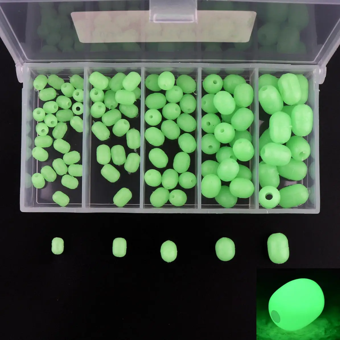 100pcs Green Color Oval Soft Luminous Fishing Beads Sea Fishing Lure