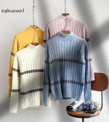 Cakucool Новый Золотой Люрекс свитера Для женщин зима Bling блестящие трикотажные пуловеры Рождественский тонкий Корейский сладкий джемпер