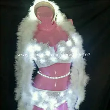 Модные, пикантные Для женщин Led белый Цвет световой бюстгальтер шорты костюм для танцев со светодиодной подсветкой DJ DS ТВ-шоу Этап Бальные Одежда