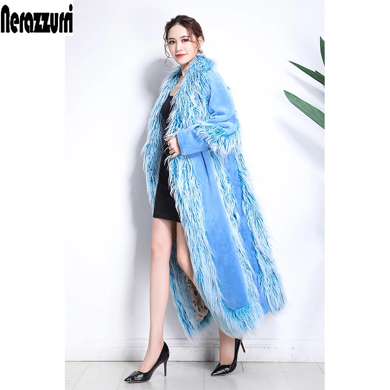 Бренд Nerazzurri, роскошное подиумное Женское пальто из искусственного меха, зима, высокое качество, модная меховая Лоскутная Верхняя одежда, большой размер 5xl