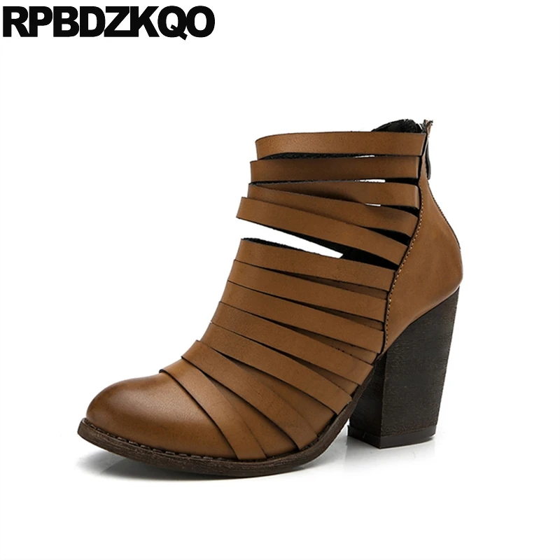 

Roman Fall Round Toe Chunky Vintage Brown Gladiator Booties 2017 Shoes Women Ankle Boots 2016 Short Autumn High Heel Chinese New