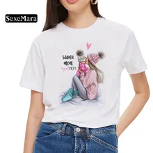Camiseta SexeMara Super mamá para mujer, camiseta blanca con estampado romántico para madre, camiseta Harajuku, camiseta para mamá, tapas de moda, camiseta femenina de moda de verano