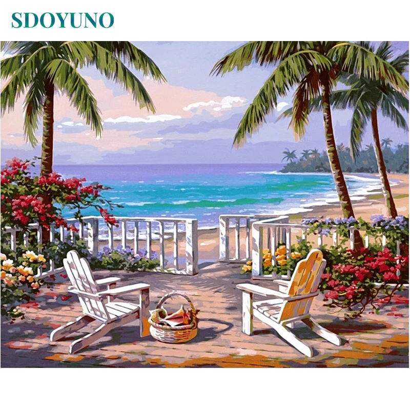 

SDOYUNO Frame Seaside Landscape DIY Painting By Numbers Modern Wall Art Coloring By Number Handpainted Oil Painting Home Decor