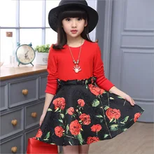 Детское платье Коллекция года, весенне-осеннее платье принцессы для девочек платья с длинными рукавами и принтом модная праздничная одежда для девочек 4, 6, 8, 10, 12 лет