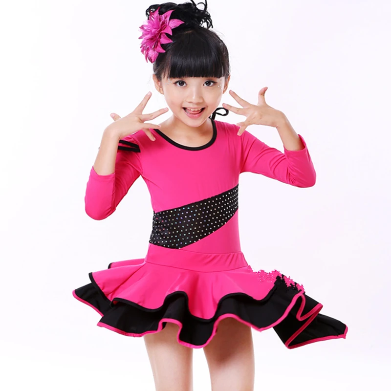 

2017 Elegant Cute Children Dance Dress Girl Shining Sequined Latin Dress Kids Fitness Clothing Performance Wear Leotard Costume
