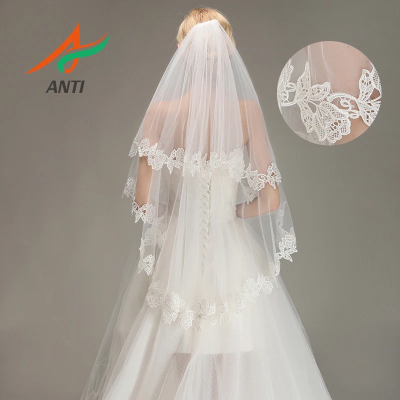 

ANTI Romantic Lace Applique Two Layers Wedding Veils 2019 1.5 M Long Veils Comb Wedding Accessories Bridal Veil velos de novia