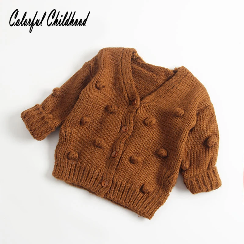 

Baby Cotton Cloth Knitted Sweater With Little Bubble Ball Decorations Above Infant Cardigan Loose Children's Clothing 0-2years