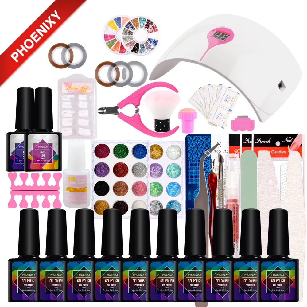 

36W UV Dryer Manicure Set Tools 10Pcs Nail Gel Polish 24Color Nail Decoration Nail Art Kit Gel Varnish Gel Polish For Nail Kit