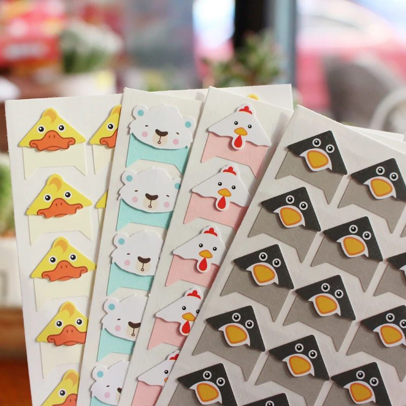 96 pcs/lot 4 sheets DIY Cute Colored animals Corner Paper Stickers for