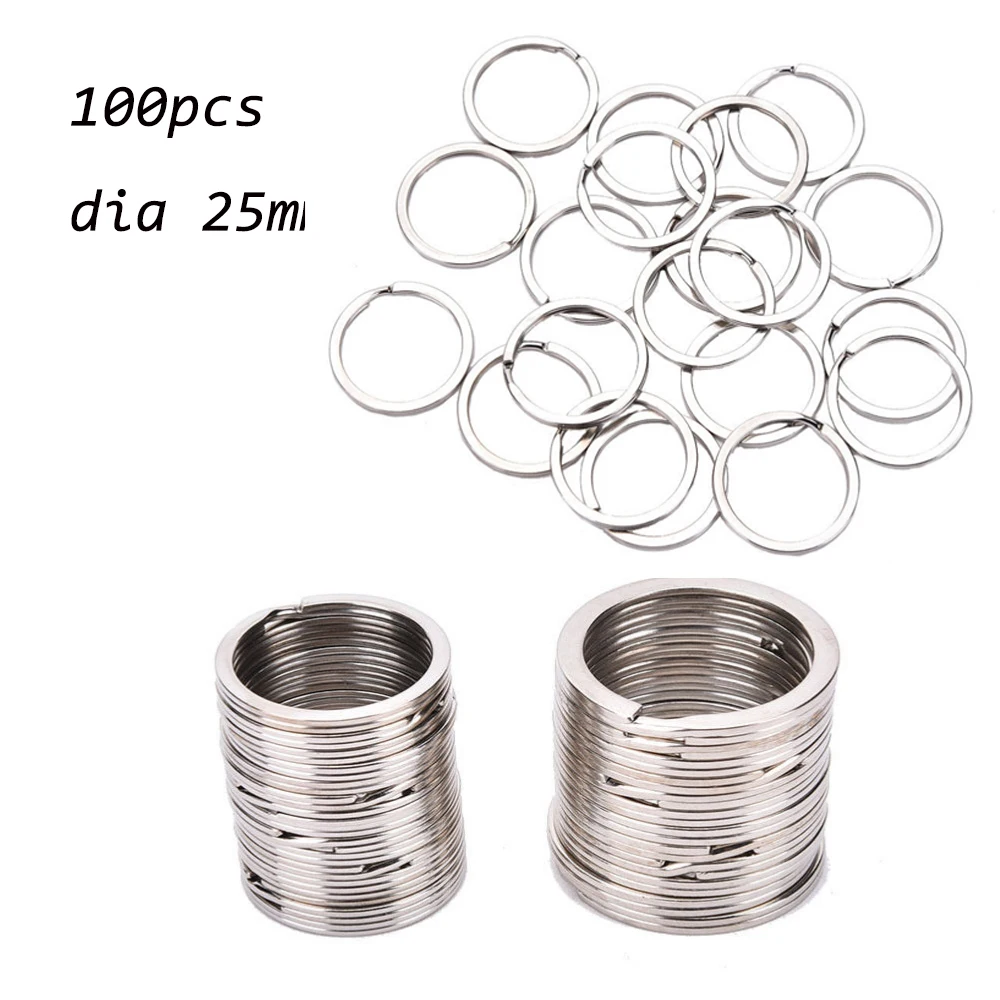 100 Pcs/Set Silvery Key Chains  Key Ring Stainless Alloy Circle DIY 25mm Keyrings Jewelry Keychain
