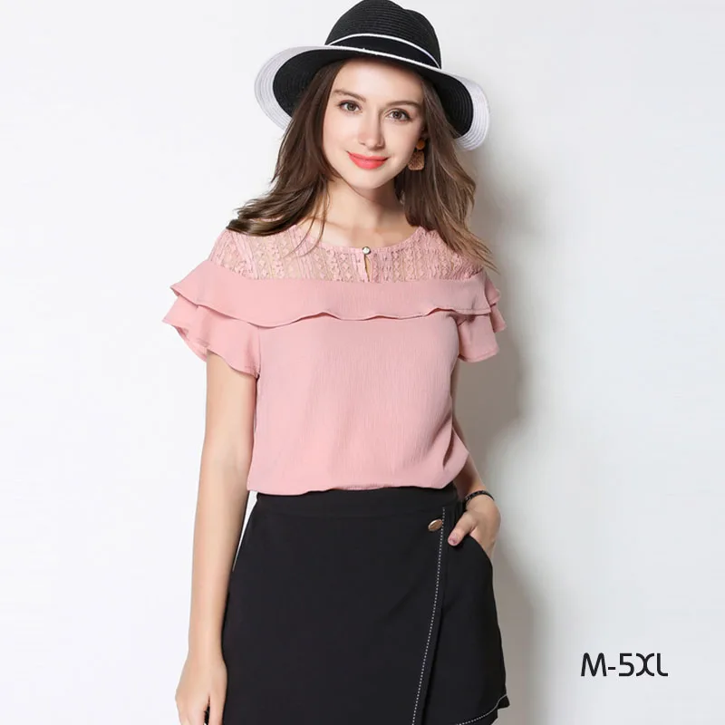 Womens Plus Size Tops And Blouses Lace Butterfly Sleeve 2018 Summer