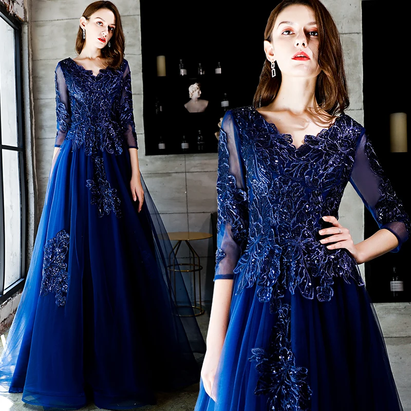 Free shipping navy blue long lady girl women princess bridesmaid banquet party wedding bridal dress gown short formal dresses Prom Dresses