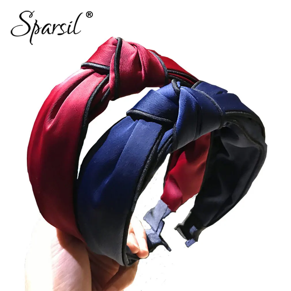 

Sparsil Female Handmade Cloth Headband Solid Color Retro Women Cross Knot HairBands Girls Elastic Bow Hair Hoop Lady Hairwear