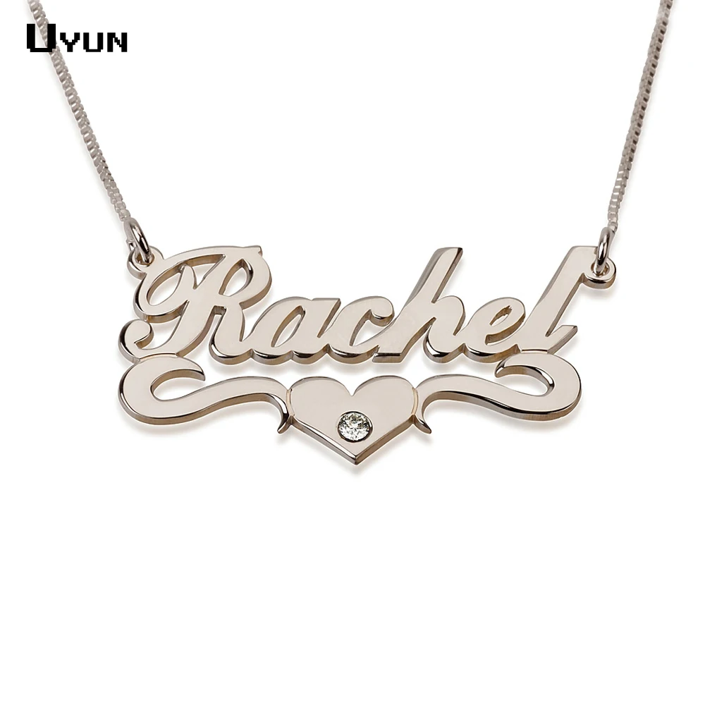 Prix pour Nom personnalisé collier en argent personnalisé Carrie Style collier avec plaque signalétique coeur mode Brithstone colliers pour les femmes 2016 Prix pour Nom personnalisé collier en argent personnalisé Carrie Style collier avec plaque signalétique coeur mode Brithstone colliers pour les femmes 2016