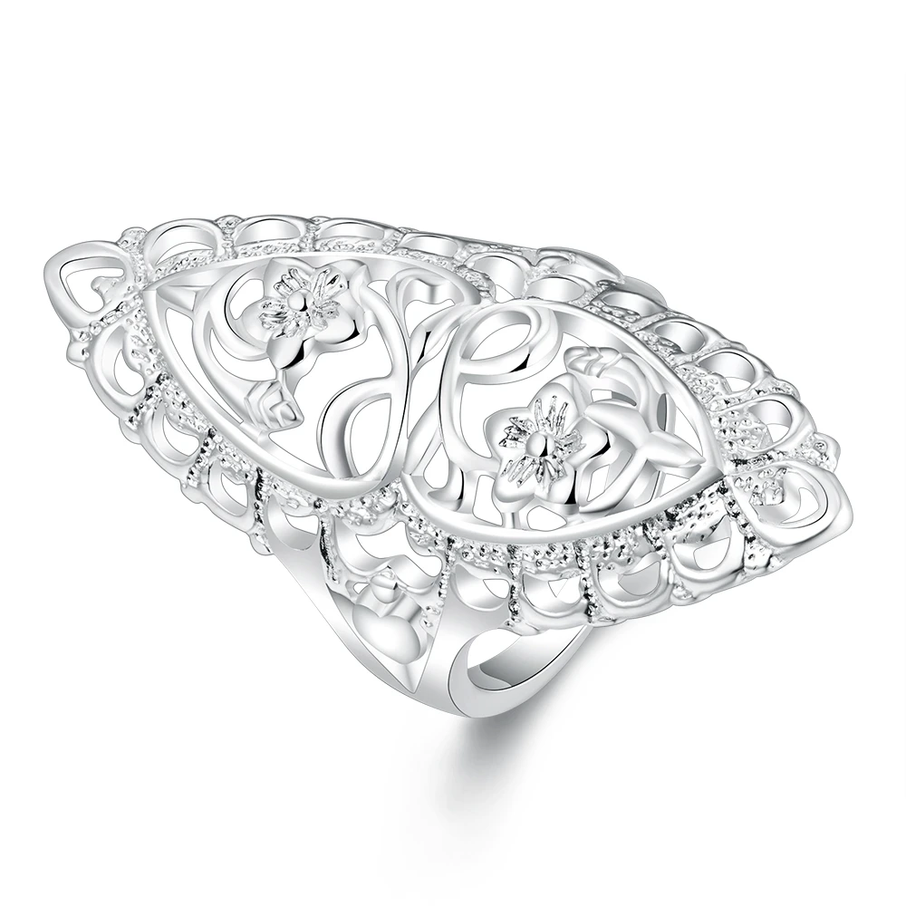 

2019 new 925 sterling silver fashion jewelry hollow flower drop leafage with crystal stone Classic creative carved women rings
