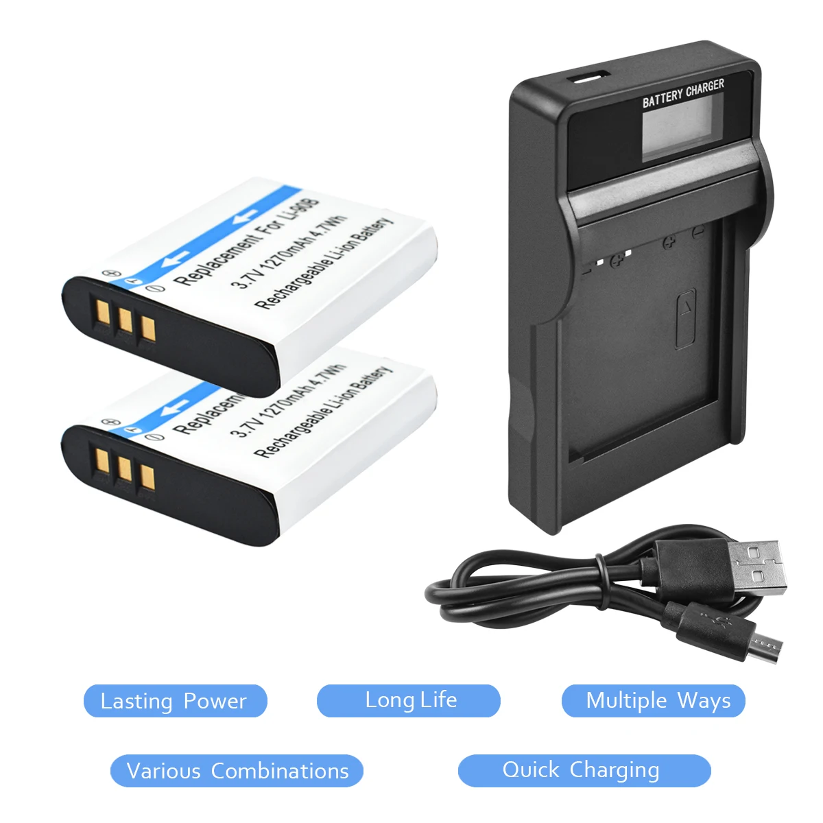 2X 1270mAh LI 90B LI 92B LI90B 90B Battery+Battery Charger with LED for