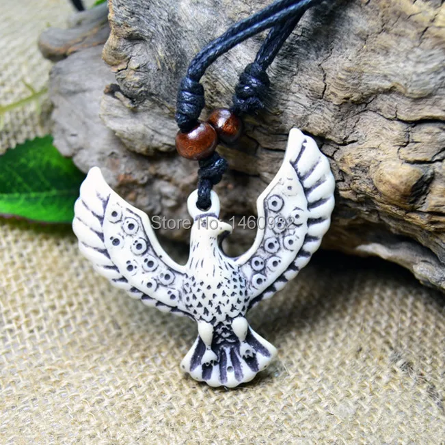 Wholesale 12pcs Boy Men's YAK BONE Carved Eagles Pendants Necklace Wood
