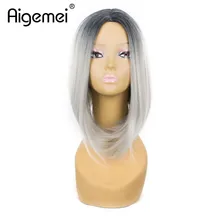 Aigemei короткий прямой синтетический боб парики для женщин высокая температура волокно Омбре цвета 12 дюймов термостойкий парик