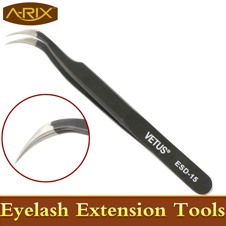 

2pcs/lot Stainless EyelashTweezer Vetus ESD Tweezers Anti-Static tweezer ESD15 Straight and Curl Good Quality