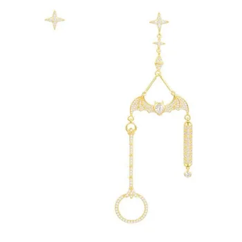 

Top Quality Fine Design 925 Sterling Silver Asymmetry Gold Color Bat Earrings Women CZ Zircon Star Circle AB Earring Jewelry