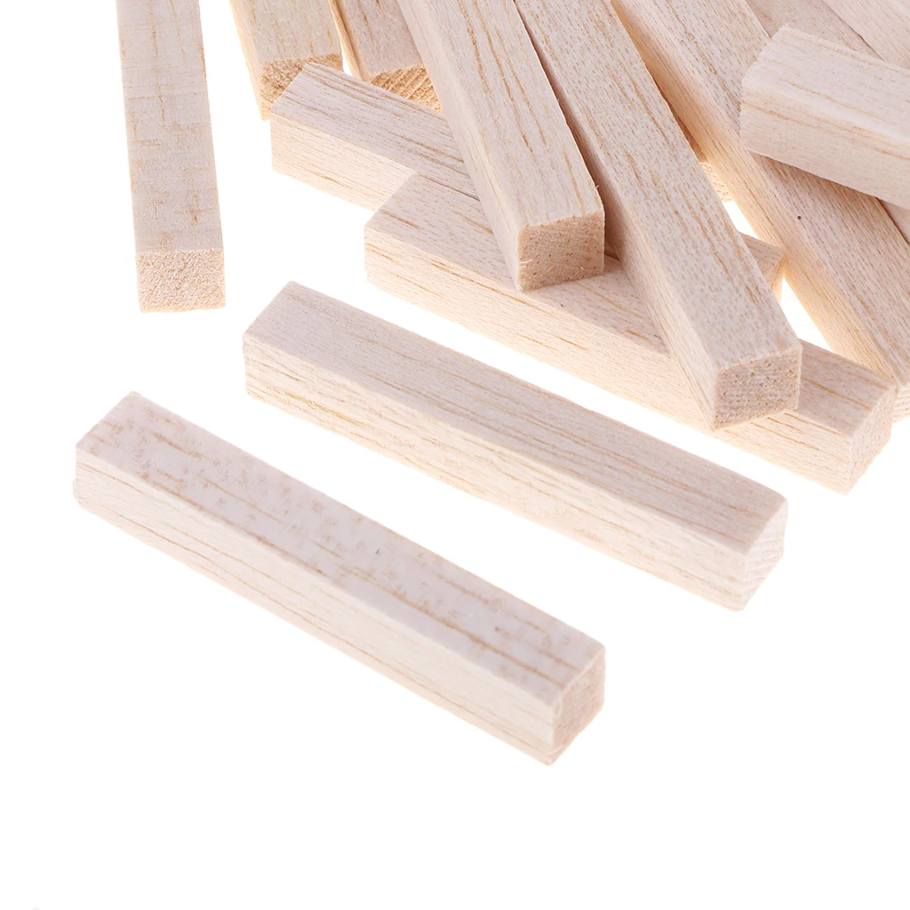 Unfinished Square Balsa Wood Stick Wooden Dowel Rod Block for Kids Model Making Ornaments DIY Craft 50/80/100/130/150mm