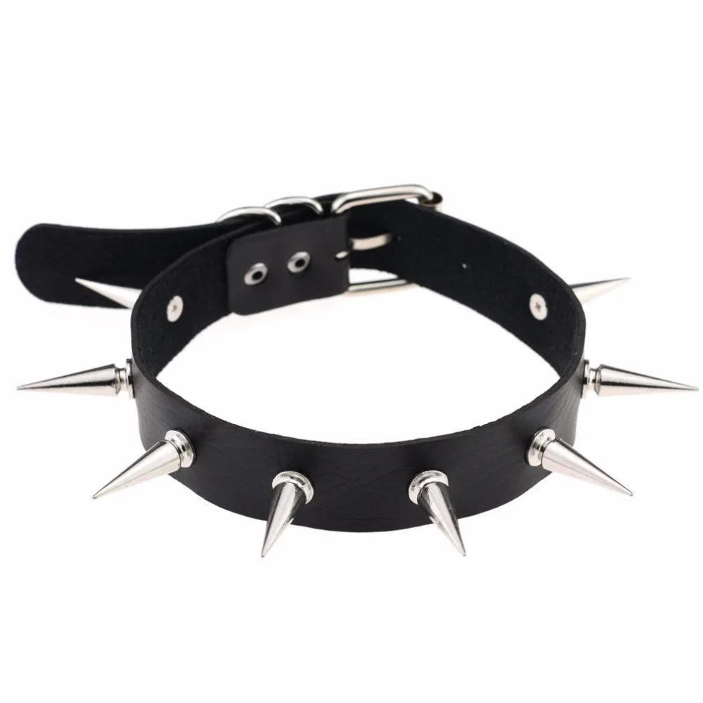 Black Spike choker belt collar women pu leather goth choker necklace