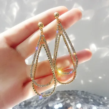 

FYUAN Luxury Crystal Drop Earrings Gold Silver Color Geometric Rhinestone Dangle Earrings for Women Wedding Party Jewelry
