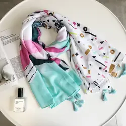 2018 Новая мода Фламинго печати кисточкой шарф Для женщин хлопок животных шарфы палантины шали глушитель хиджаб бесплатная доставка