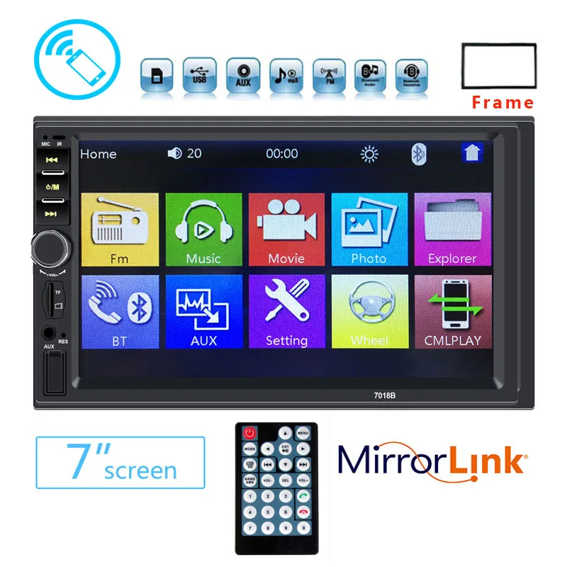 

Car Player Auto Radio 2din Central Multimedia 7'' Touch Screen Mirror Link USB Bluetooth DVR Rearview Camera Music Stereo Carro