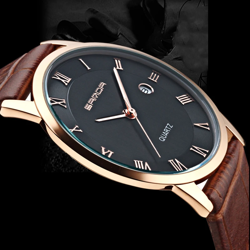Tanie SANDA 7mm super cienki męskie zegarki skórzany biznes rozrywka zegarek kwarcowy z kalendarzem mężczyzna zegar relojes hombre relogio masculino