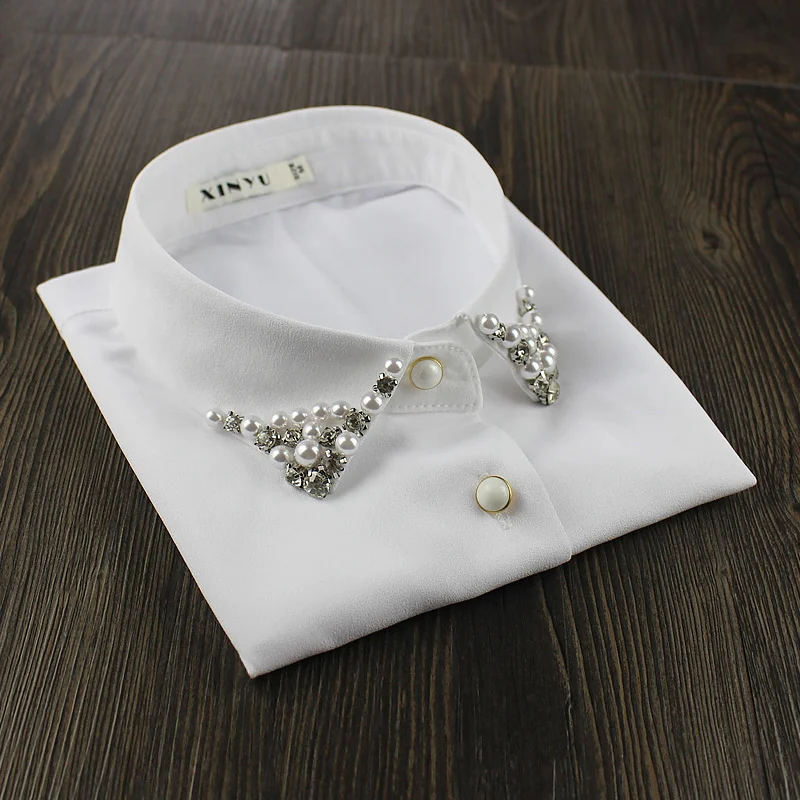 

White Beed Fake Collar Women Detachable Collar Shirt Necktie False Collar Female Fake Kragen Sahte Yaka Women Kraagje Nep Dames