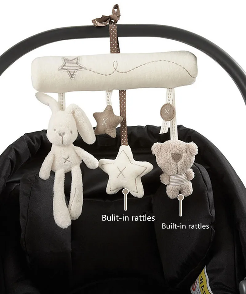 Plush Rabbit Star Newborn Baby Cute Soft Musical Rabbit Bear Stars Baby Bedroom Decor Musical Mobile Around Crib Strolle