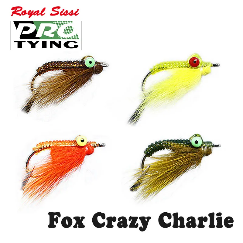

Royal Sissi 4pcs/box fox hair crazy charlies saltwater midwater fly fishing flies 4#shrimp style artificial bass fishing lures