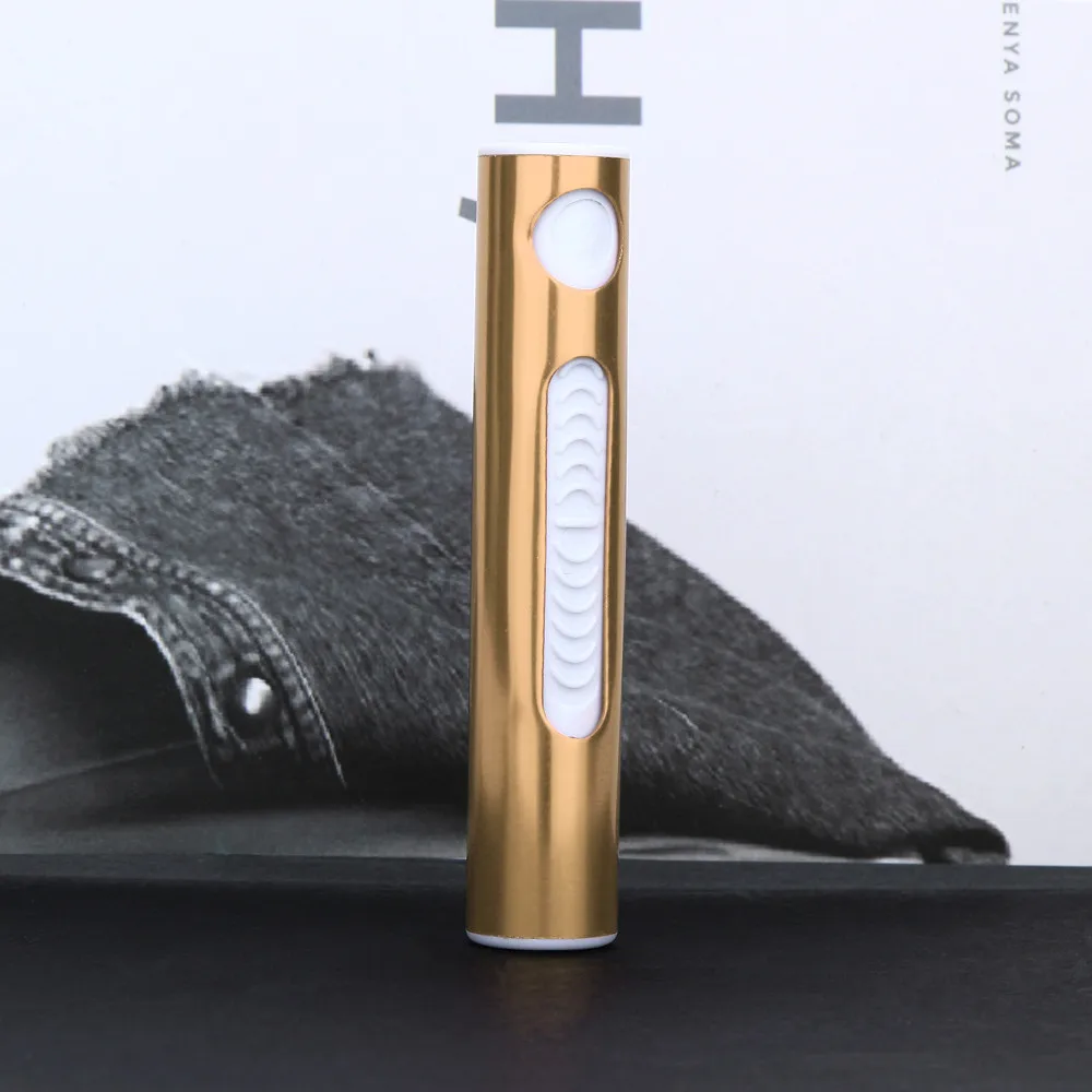 Электронная сигаретная Зажигалка импульсная дуга тонкая ветрозащитная сигарная Зажигалка USB литий-ионный аккумулятор Зарядка USB Перезаряжаемый инструмент для улицы - Цвет: gold