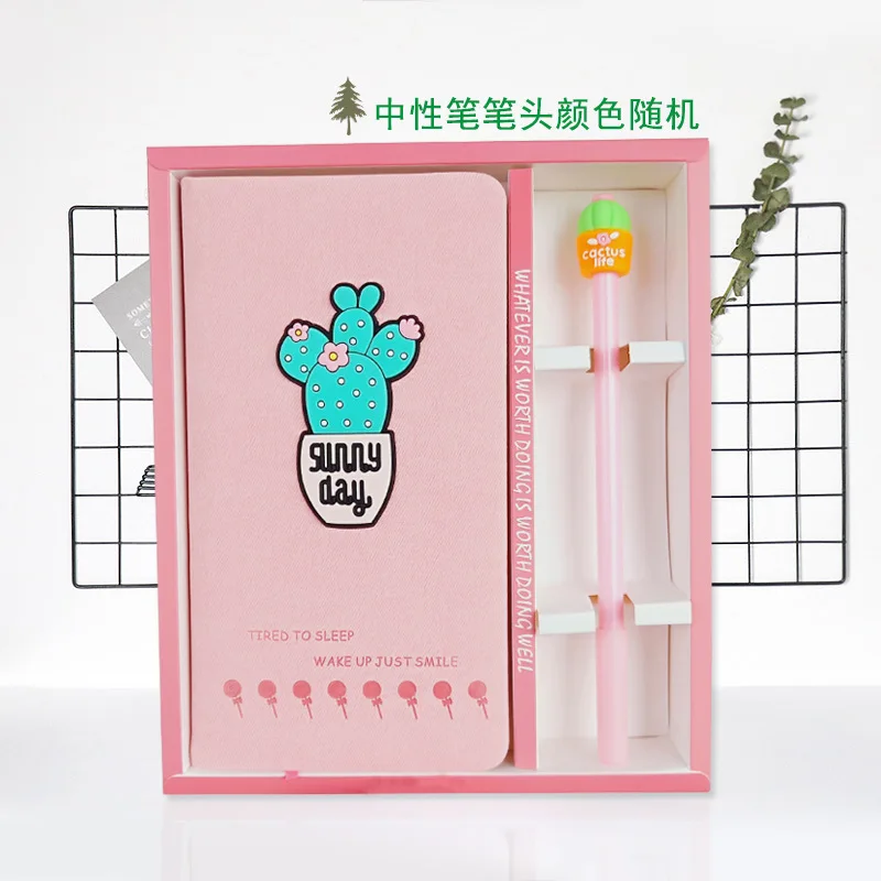 

New Arrival Cute Blue Cactus Notebook gel pen set with box Weekly Planner School Office Supplies Kawaii Stationery