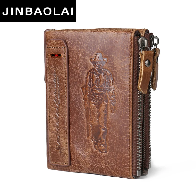 

JINBAOLAI HOT Genuine Crazy Horse Cowhide Leather Men Wallet Short Coin Purse Small Vintage Wallet Brand High Quality Designer