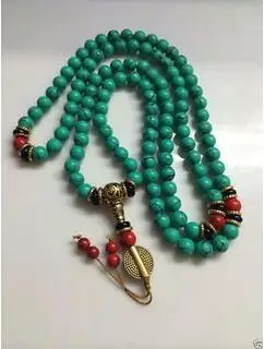 

108 8 mm China turquoise Tibetan buddhist prayer Myra bead necklace, bracelet