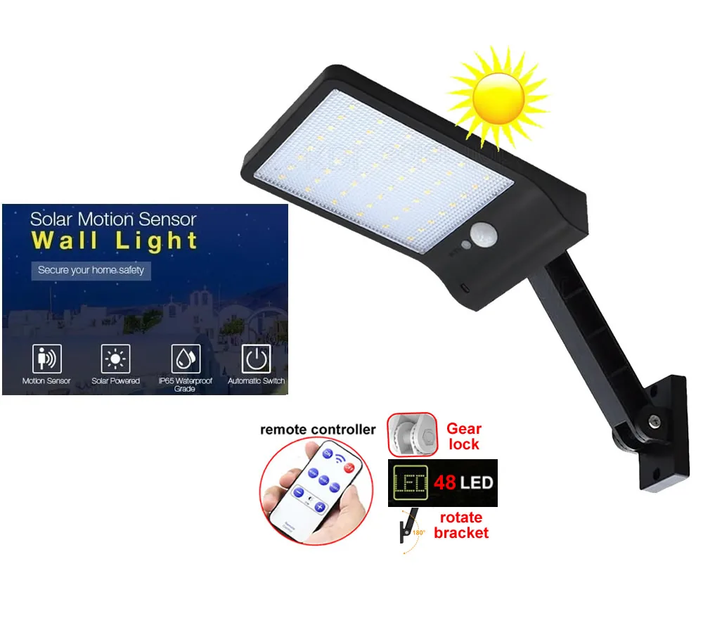 

Solar Light 48 LED 900LM Auto PIR Motion Sensor With Garden Wall Lamp For Outdoor Waterproof Newest Design Lamps f