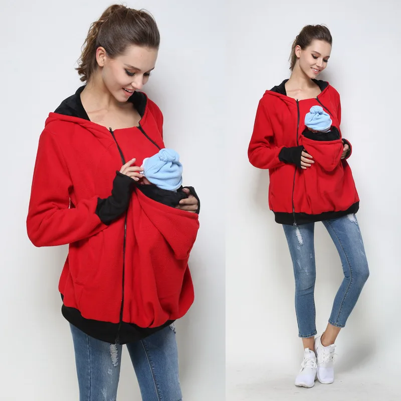 

Women's Maternity Kangaroo Hooded Baby Carriers Sweatshirts Maternity baby back carrying hoodie sweat babywearing jacket Red 464