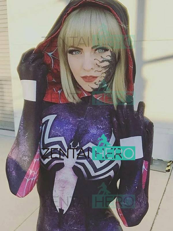 

3D Printed Woman Spidergirl Gwenom Cosplay Costume Hooded Zentai Venom Symbiote Spider Gwen Stacy Spiderman Superhero Costume