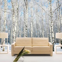 Beibehang фото 3D обои зима дерево снег пейзаж Природный березовый пейзаж Фреска украшения обои для стен 3 d